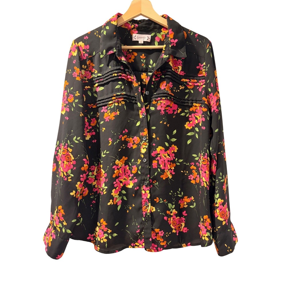 Sheer Floral Blouse Nanette Lepore Long Sleeve Black Work Flowy Business L